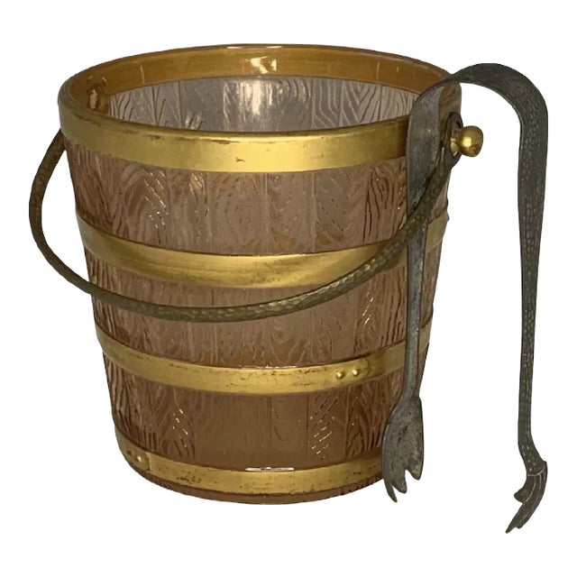 Vintage Cambridge Pink Glass Ice Bucket with Pewter Tongs For Sale