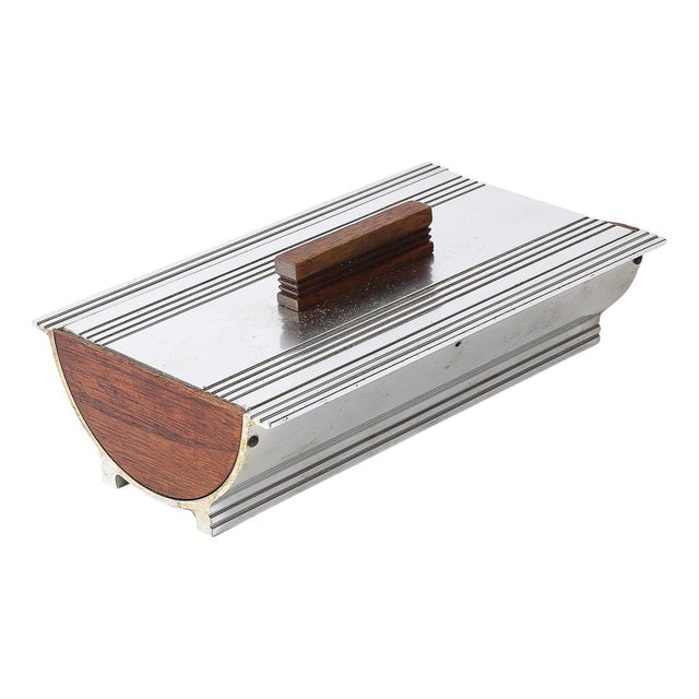 Art Deco Machine Age Cigarette Box in Aluminum & Walnut Signed Kensington For Sale