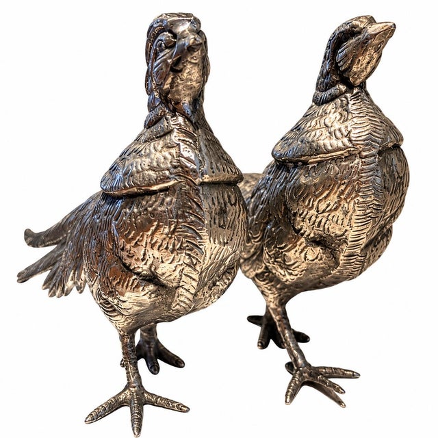Pair of Vintage Large Chinese Brass Silver-Plated Pheasant Sculpture Figurines For Sale In Chicago - Image 6 of 9