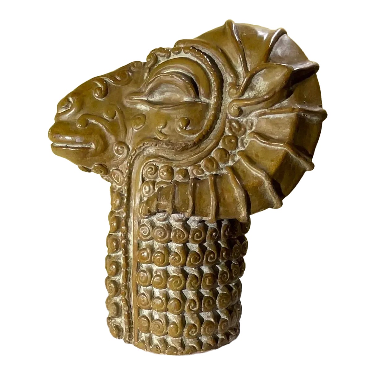 One of a Kind Mid-Century Modern Ceramic Ram Head Sculpture | Chairish