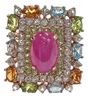 Bochic “Orient” Vintage Ruby & Multi Sapphire Cocktail Ring Set In 18K Gold & Silver