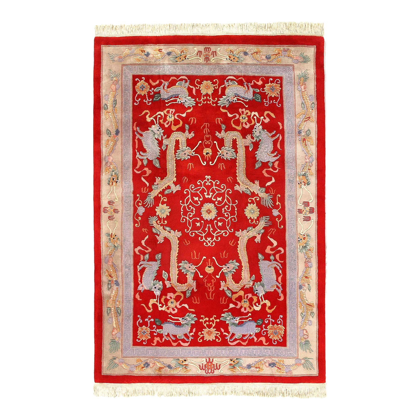 Pasargad DC Red Color Vintage Chinese Peking Rug | Chairish