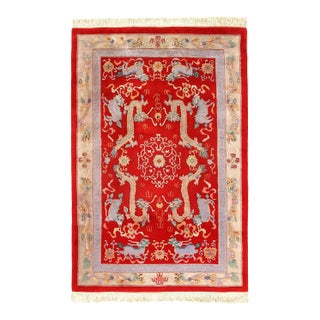 Pasargad DC Red Color Vintage Chinese Peking Rug For Sale