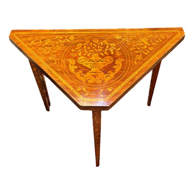 Late 18th Century Georgian Folding Gate-Leg Hall / Tea / Card / Games / Occasional Table in Mahogany With Extensive Classical Inlay Marquetry For Sale