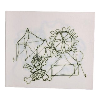 Original Vintage Abstract Wayne Cunningham Circus Green Ink Drawing Double Sided For Sale