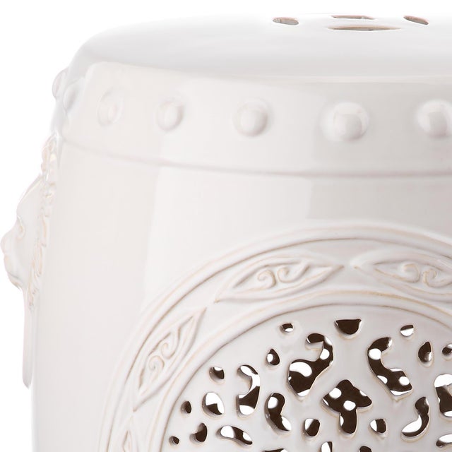 Modern Drum Garden Stool in Cream For Sale - Image 3 of 4