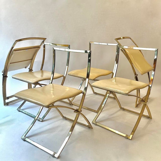 Vintage Luisa Folding Chairs in Leather and Brass by Marcello Cuneo for Mobel Italia, 1970, Set of 6 For Sale - Image 3 of 18