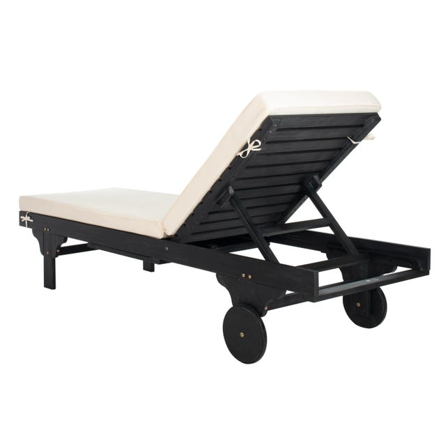 Modern Newport Chaise Lounge Chair with Side Table, Black/Beige Cushion For Sale - Image 3 of 10