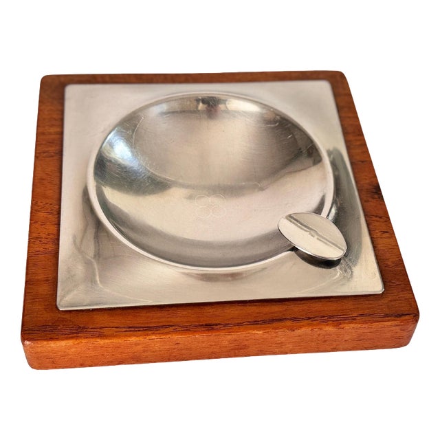 Scandinavian Wood and Metal Ashtray, 1950s For Sale