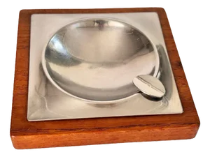 Scandinavian Wood and Metal Ashtray, 1950s