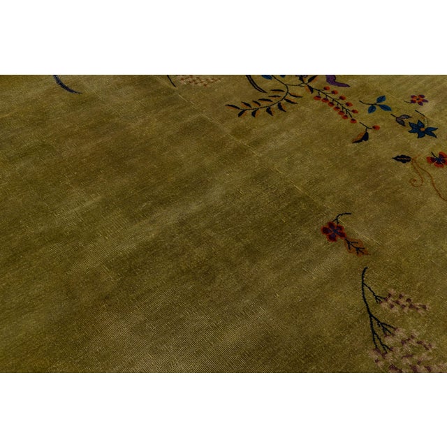 Antique 1920s Art Deco Chinese Rug in Chartreuse Olive and Imperial Violet 9x12 For Sale In New York - Image 6 of 12