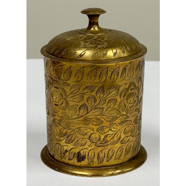 Vintage Brass Indian Etched Floral Lidded Jar For Sale In Kansas City - Image 6 of 7