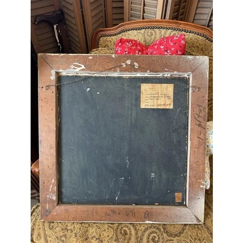 Green Antique 1925 Clement Haupers Oil on Board Art Deco Bathers Framed & With Labels For Sale - Image 8 of 10