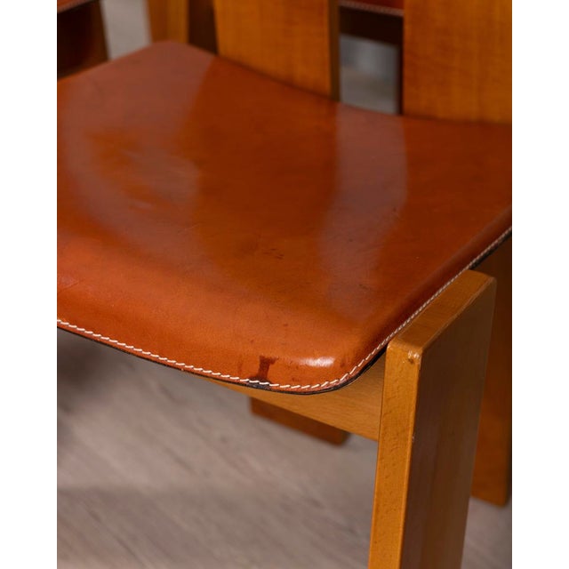 Vintage Italian Wood and Leather Chairs, 1950s, Set of 4 For Sale - Image 11 of 13