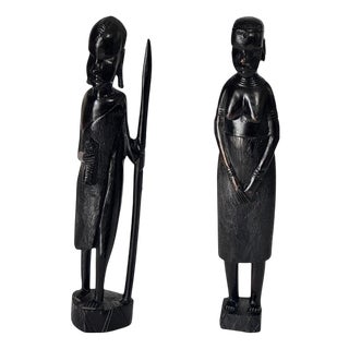 African Sculptures in Heavy Hardwood, Set of 2 For Sale