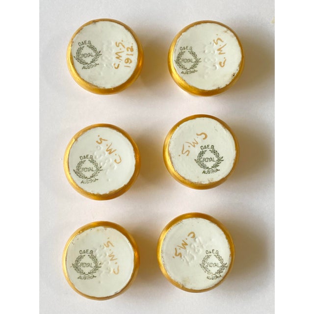 Antique Victorian Golden Porcelain Open Salt Cellars by Oscar & Edgar Gutherz, Austria- Set of 6 For Sale - Image 4 of 5