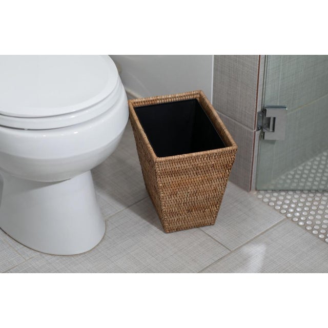 Artifacts Rattan Rectangular Tapered Waste Basket with Metal Liner in Honey Brown - 11" For Sale In Houston - Image 6 of 7