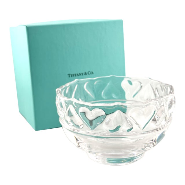 Tiffany and Co Crystal Hearts Bowl With Original Box For Sale