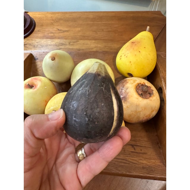 Vintage Wooden Tray With 8 Pieces Italian Alabaster Fruit For Sale - Image 4 of 14