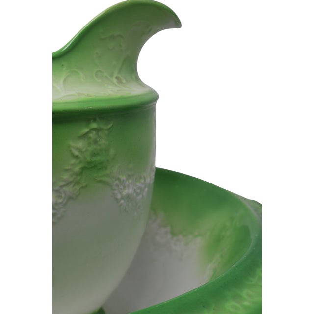 Antique w.h. Grindley Patented Apple-Green Ewer & Basin Set For Sale - Image 10 of 18