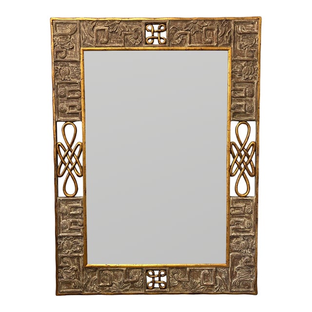 Large Harrison & Gil for Dauphine Carved Giltwood Beveled Wall Mirror For Sale