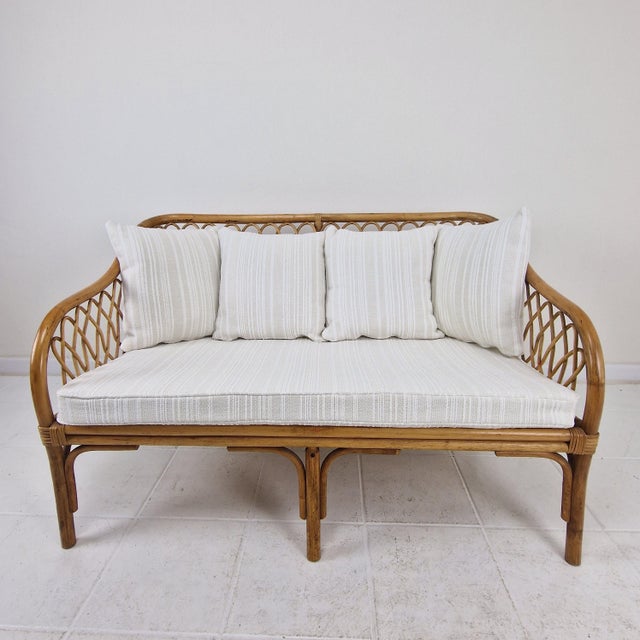 Mid-Century Modern Mid-Century Italian Rattan & Bamboo Settee, 1970 For Sale - Image 3 of 16