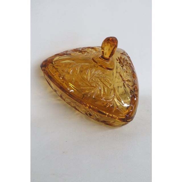 Hazel Atlas Amber Glass Lidded Triangle Dish With Embossed Leaf Pattern 5085b For Sale - Image 13 of 14