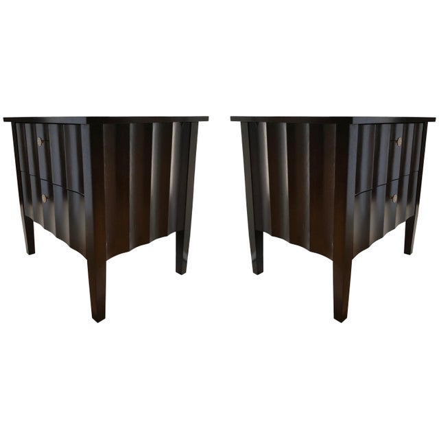 Modern Chocolate Brown Scalloped Detail Nightstands a Pair Chairish