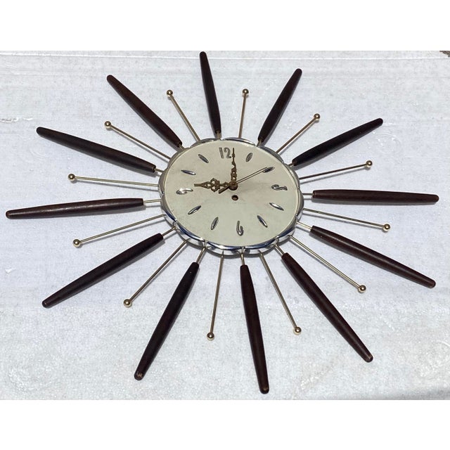 Mid Century Modern Large Sunburst Wall Clock 1963 | Chairish