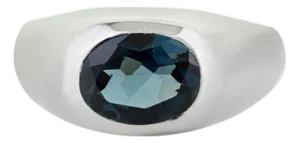 Handcrafted 8.9 Carat London Blue Topaz Silver Dome Ring- Size 8.5