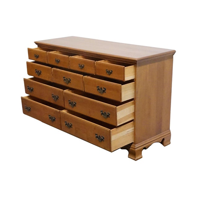 Wood High End Vintage Solid Hard Rock Maple Early American Colonial 56" Double Dresser 5012 For Sale - Image 7 of 13