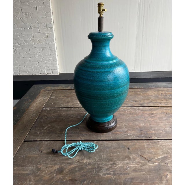 Ceramic Large Mid-Century Modern Blue/Turquoise Glaze Ceramic Table Lamp For Sale - Image 7 of 7