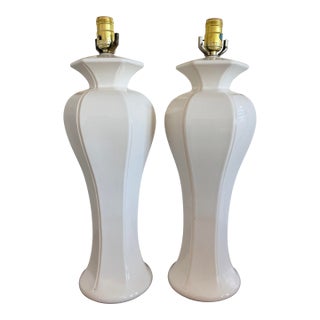 Pair of Hollywood Regency White Lamps For Sale
