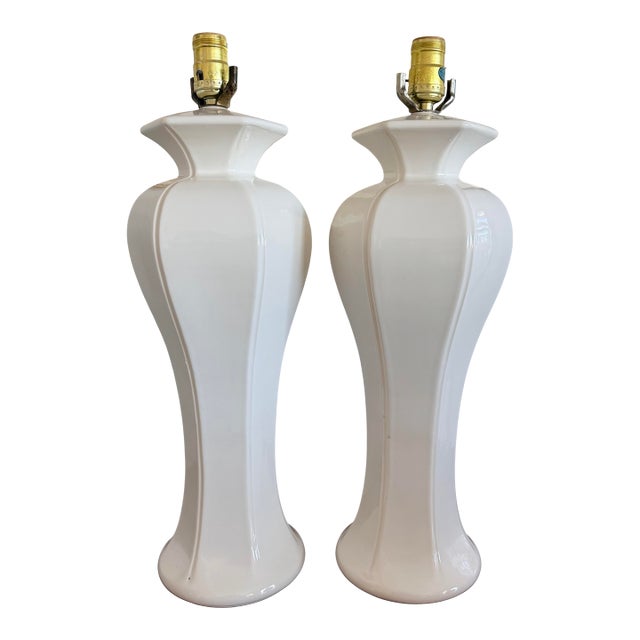 Pair of Hollywood Regency White Lamps For Sale