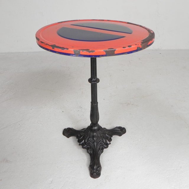 Bistro Table with Cast Iron Leg and Traffic Sign Top, Paris, France, 1920s For Sale - Image 3 of 18
