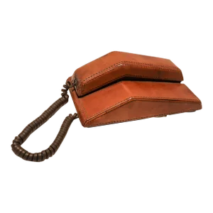 Vintage Brown Stitched Leather Covered Telephone by Contempra 1970s