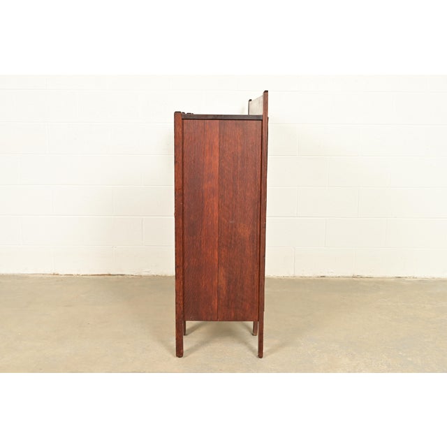 Stickley Brothers Style Antique Mission Oak Arts & Crafts Double Bookcase With Drop Front Secretary Desk, Circa 1910 For Sale - Image 13 of 15
