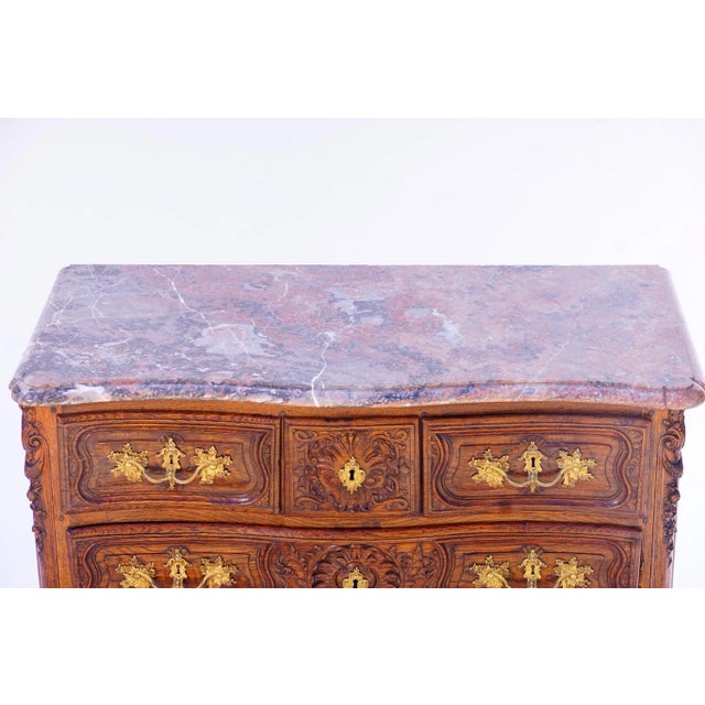 18th c. French Regence Commode with Gray Rouge Marble Top 48"L 23.5"D 38"H