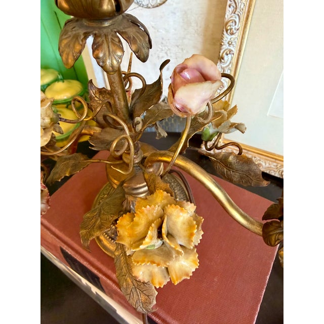 Antique French Gilt Floral Candelabra Table Lamp For Sale - Image 9 of 16