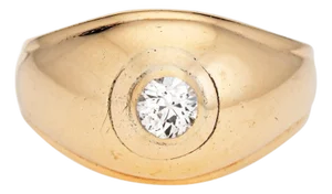 C1944 Vintage Diamond Signet Ring Sz 6.5 Band 14k Yellow Gold Fine Jewelry