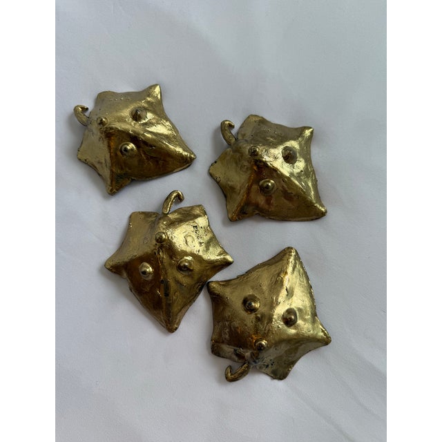 Brass Vintage Brass Set of 4 Oak Leaf Catchall Plates or Ash Trays For Sale - Image 8 of 12