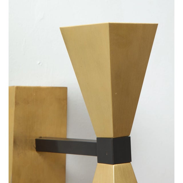 Bespoke Brass Sconces in the Style of Mid-Century Modern - a Pair For Sale - Image 4 of 7