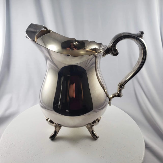 Silver Antique English Silver Mfg Corporation Metal Water Pitcher Made in u.s.A. For Sale - Image 8 of 8