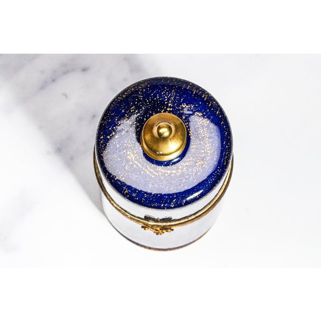1950s 1950s Beautiful Hand Painted Le Tallec Vintage French Porcelain Blue and Gold Jar Box Home Decor For Sale - Image 5 of 14