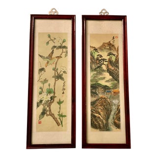 Vintage Japanese Watercolor Drawings - a Pair For Sale