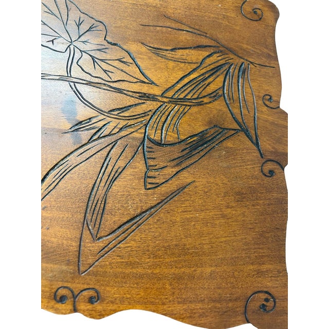 Chestnut French Art Nouveau Two-Tier Walnut Tea Table With Hand-Carved Floral Decoration, Circa 1890 For Sale - Image 8 of 12