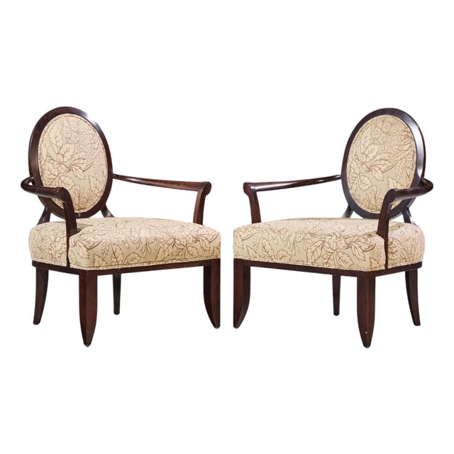 Barbara Barry for Baker Furniture Mahogany Oval X Back Lounge Chairs - Pair For Sale