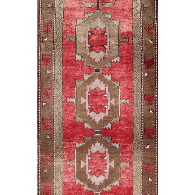 Vintage Turkish Oushak Medallion Runner in Soft Red, Lt. Blue, Cream 3'6 X 10' For Sale - Image 4 of 8