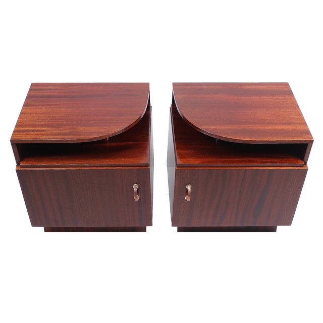 Art Deco Dark Wood Nightstands, 1940s, Set of 2 For Sale