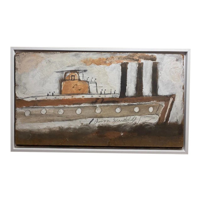 Jimmy Lee Sudduth Folk Art Painting Steam Ship For Sale